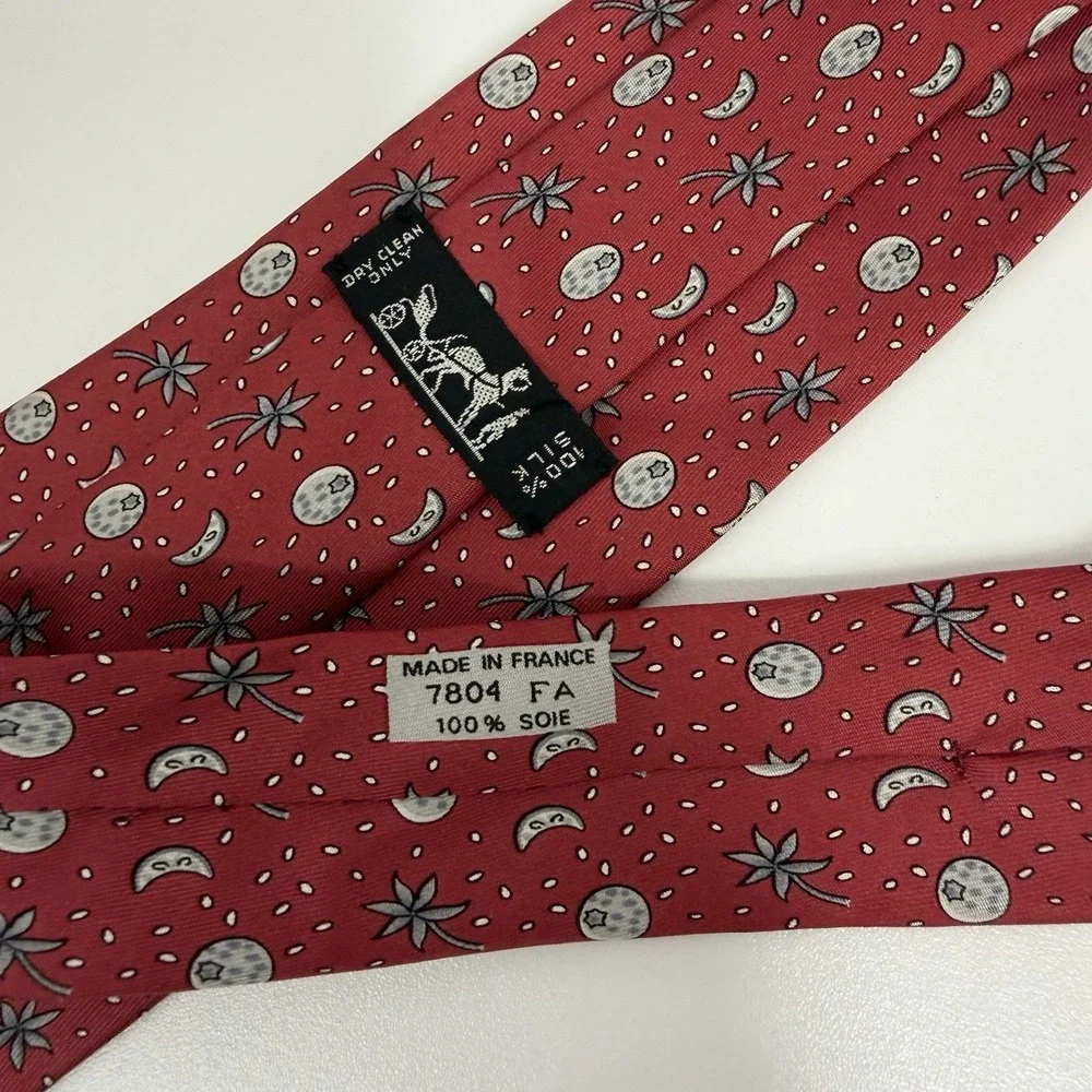 Hermes Men's Tie Constellation Moon Sun Stars Red/Gray Silk 7804 FA 3.25" x 58" - Picture 3 of 7